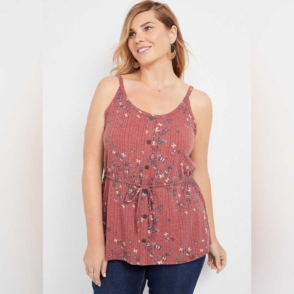 PLUS Size Pink Butterfly Button Down Front Tank Top